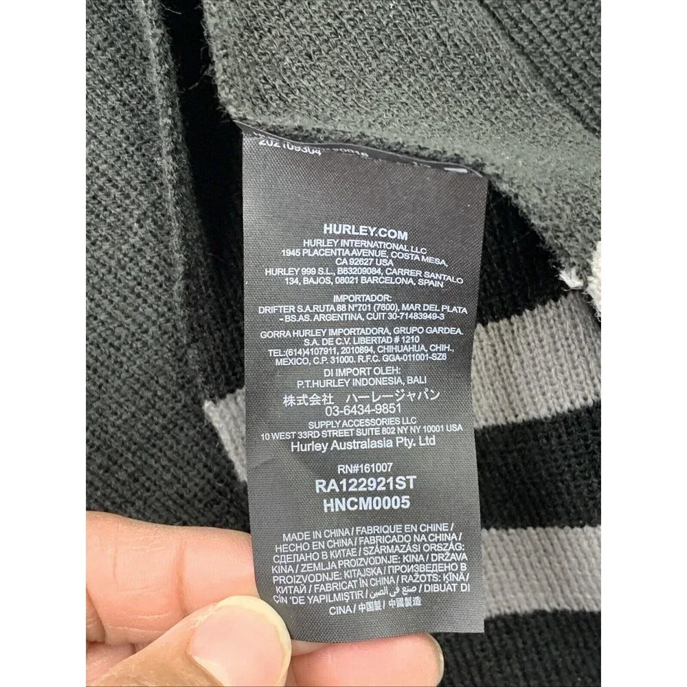 Hurley New York Winter Scarf ONLY Black Grey Stripe One Size Beanie Is Missing